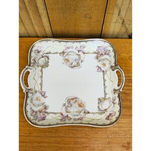 RM Bavaria Porcelain Square Serving Plate With Purple & White Rose Design